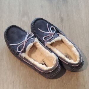 UGG Navy Moccasin Slippers with Cream Lining